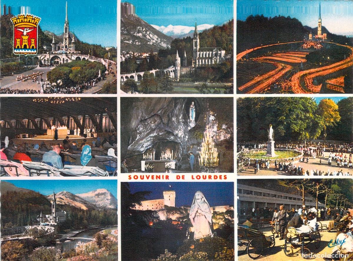 Postcards: Postal de Souvenir de Lourdes con M&uacute;ltiples Vistas del Santuario