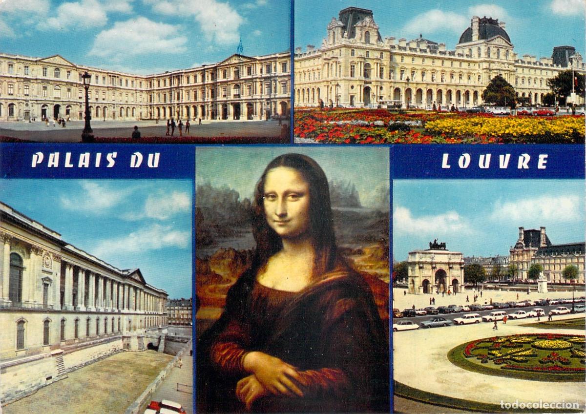 Postcards: Postal Tur&iacute;stica Multivista del Palacio del Louvre y la Gioconda, Par&iacute;s