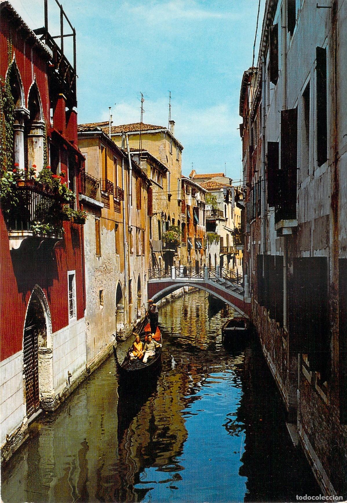 Postales: Postal de Venecia Rio della Malpaga con G&oacute;ndola e Italia