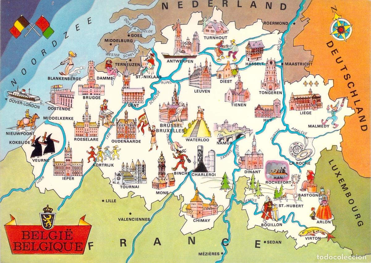 Postales: Postal de Mapa Ilustrado Tur&iacute;stico de B&eacute;lgica Cromo