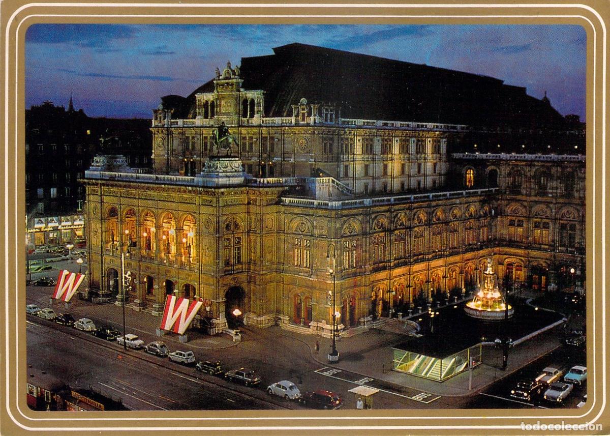 Postales: Postal de la &Oacute;pera Estatal de Viena Iluminada de Noche, Austria