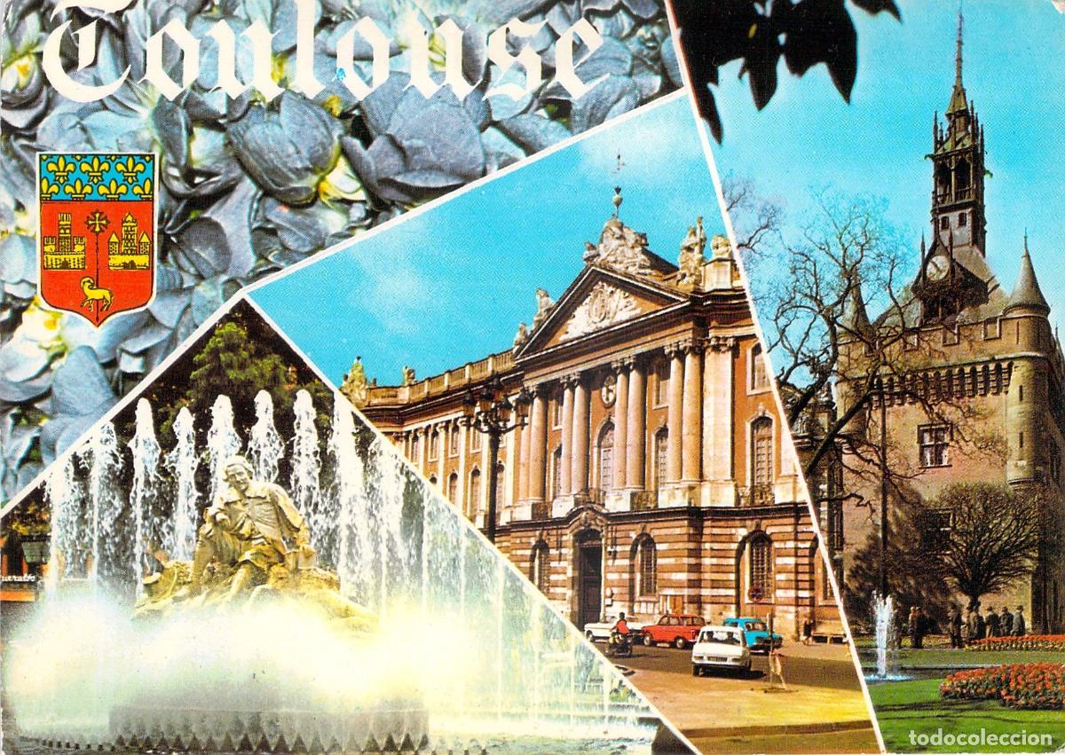 Postales: Postal multi-vista de Toulouse con el Capitolio y la Estatua de Goudouli