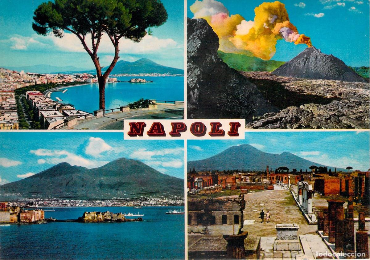 Postales: Postal de N&aacute;poles Multivista con Vesubio y Pompeya