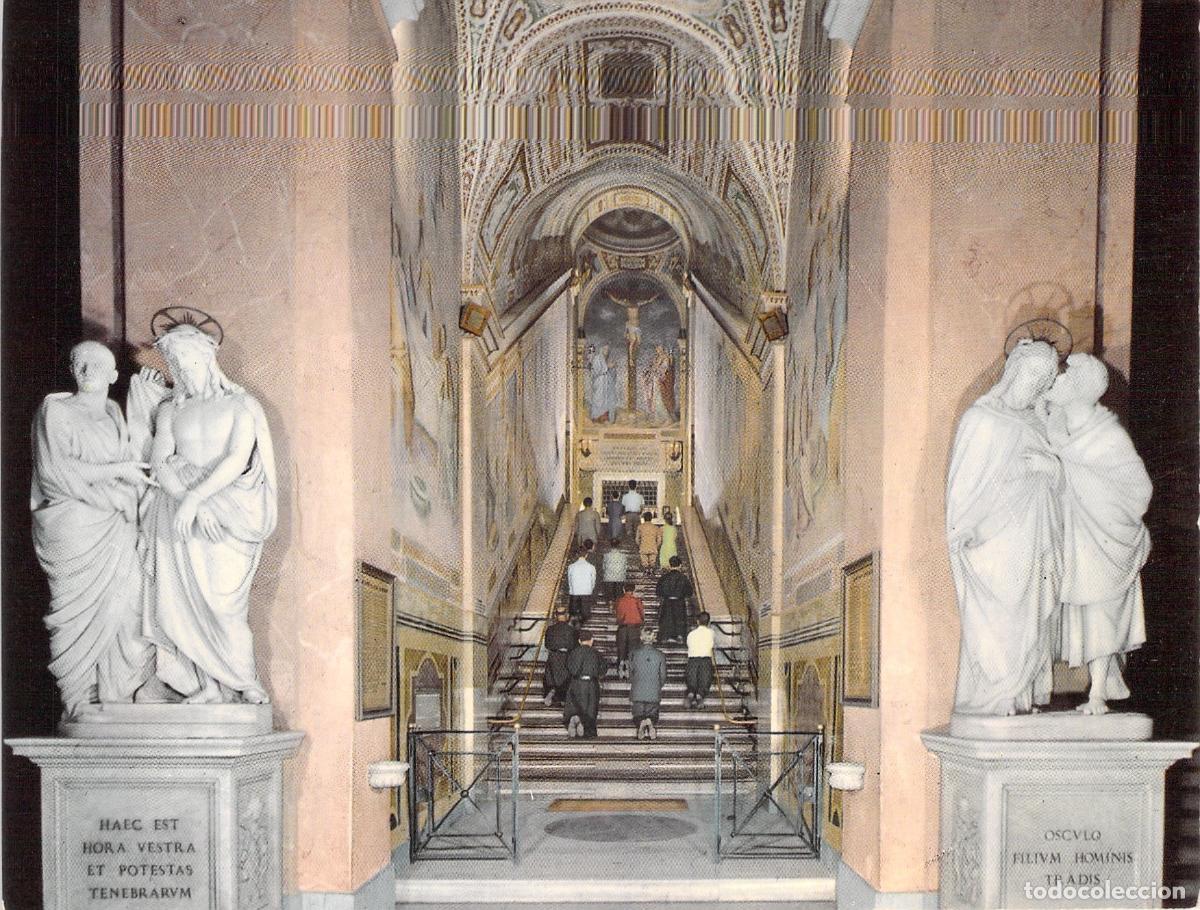 Postales: Postal de la Escala Santa en Roma con Peregrinos e Im&aacute;genes
