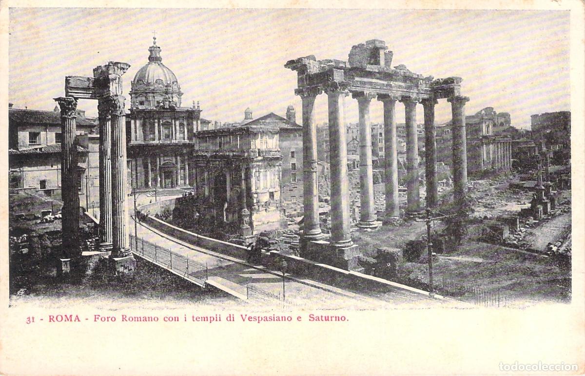 Postales: Postal del Foro Romano con Templos de Vespasiano y Saturno