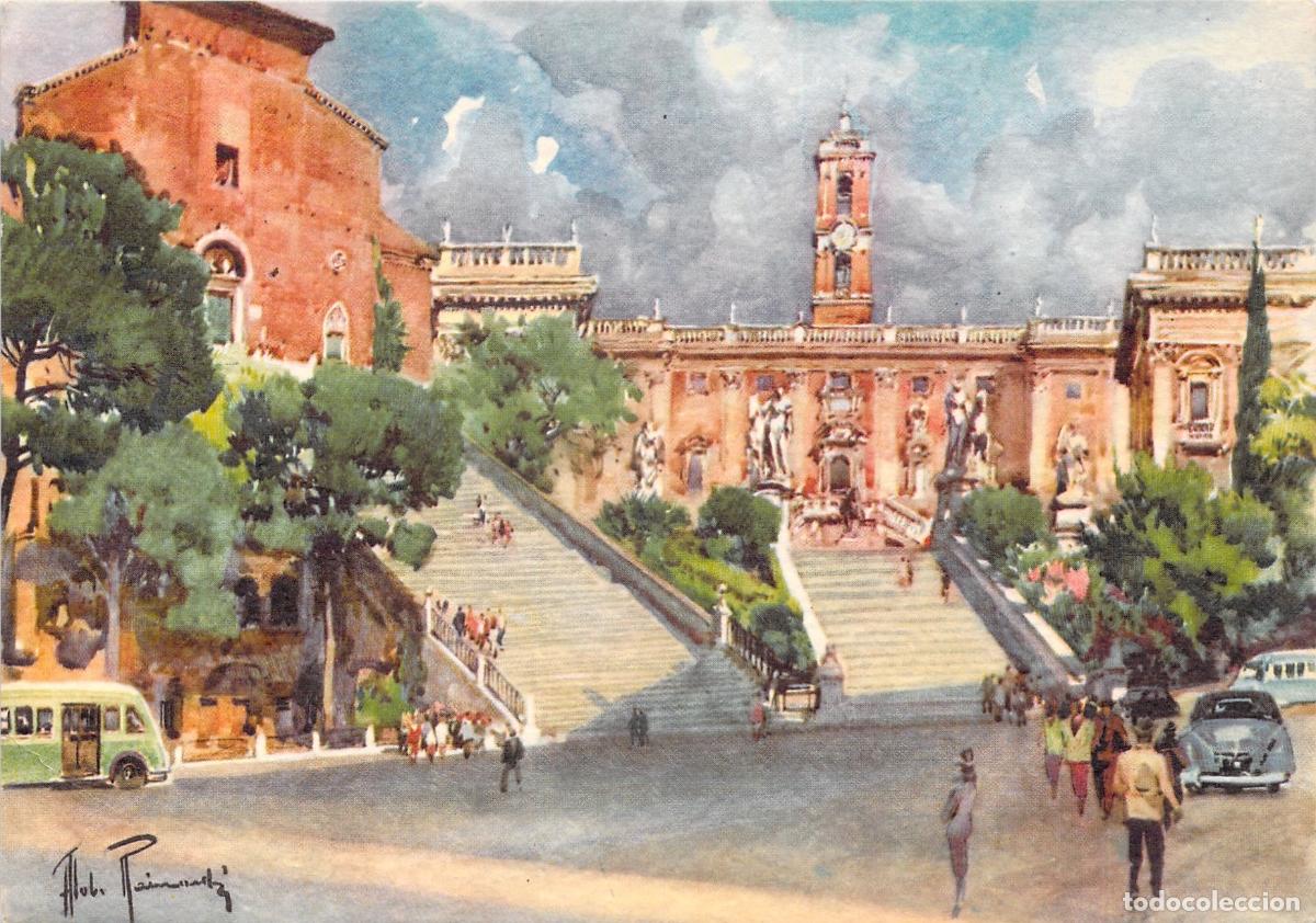 Postales: Postal Art&iacute;stica de Roma - El Capitolio y la Iglesia de Aracoeli