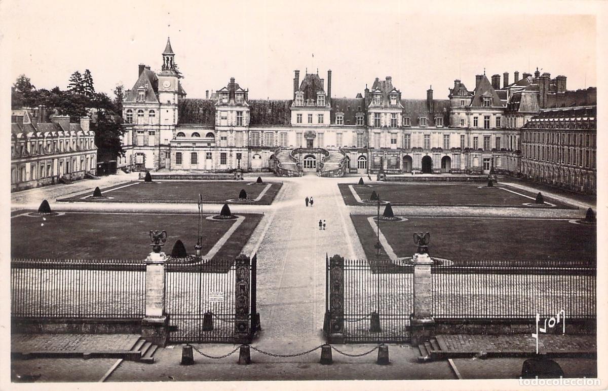 Postales: Postal del Palacio de Fontainebleau, Patio de los Adioses, Francia