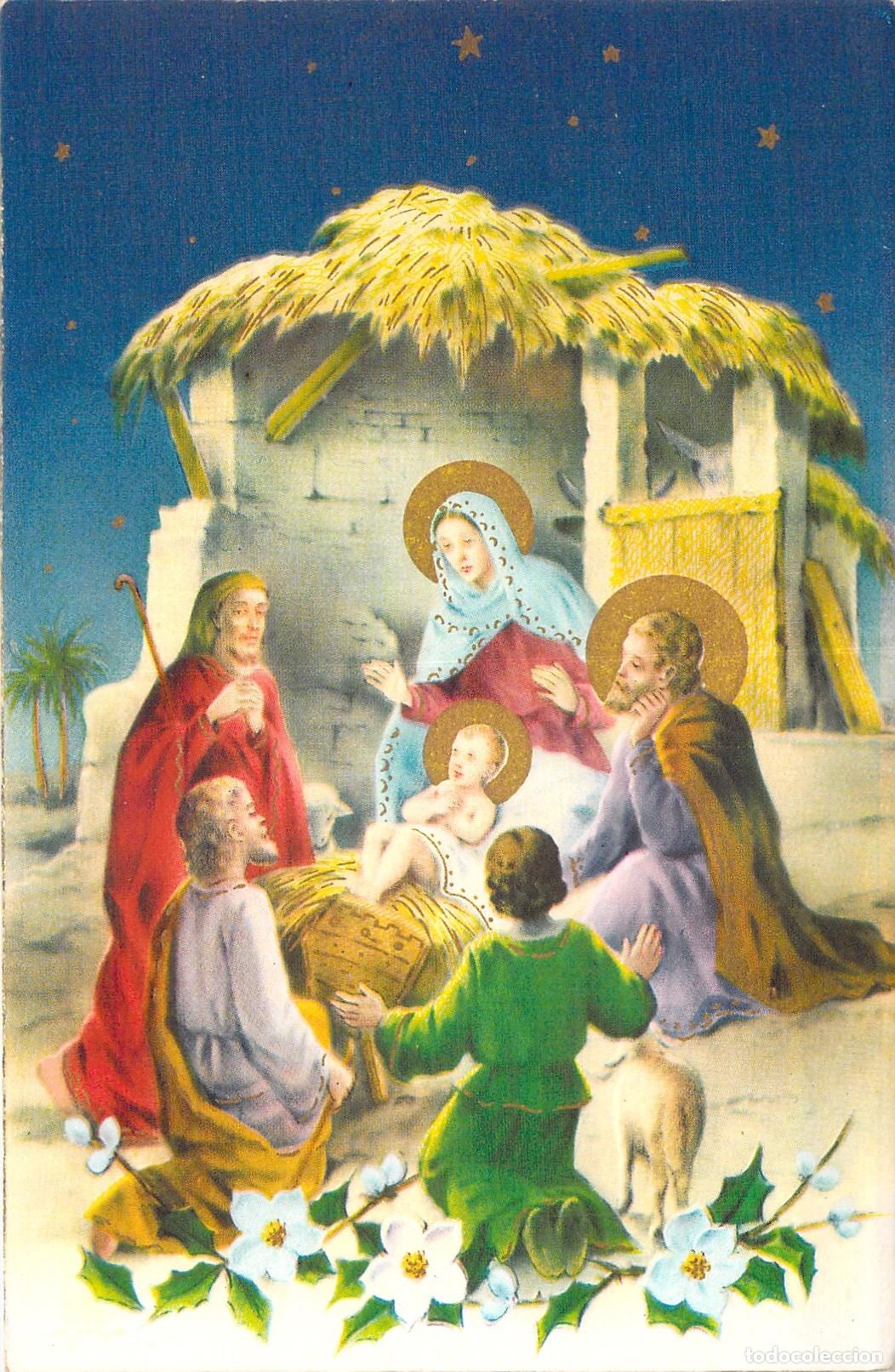 Postales: Postal de Navidad con Escena del Nacimiento de Jes&uacute;s