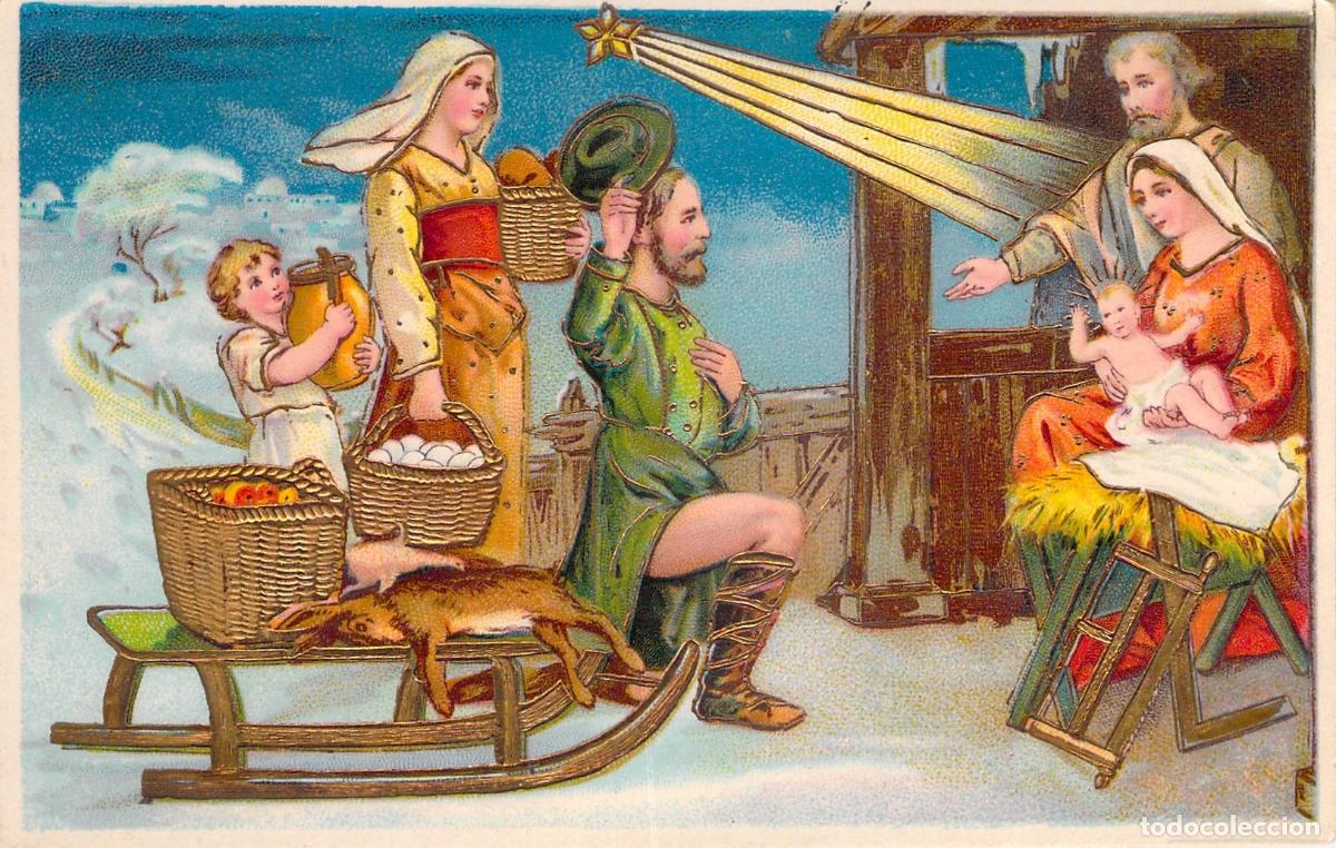 Postales: Postal de Navidad con Relieve del Nacimiento de Jes&uacute;s