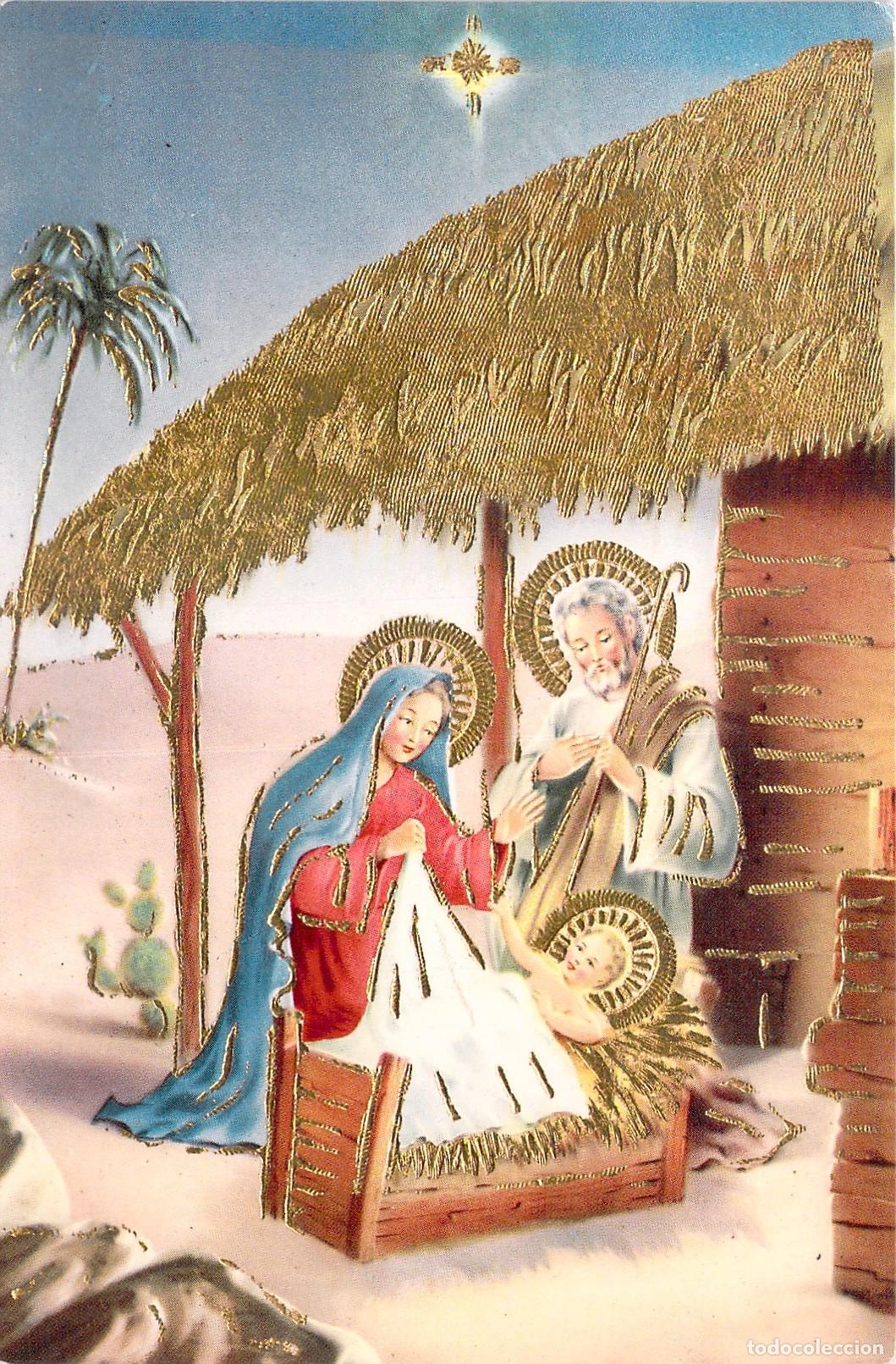 Postales: Postal Navide&ntilde;a del Nacimiento de Jes&uacute;s con Detalles Dorados