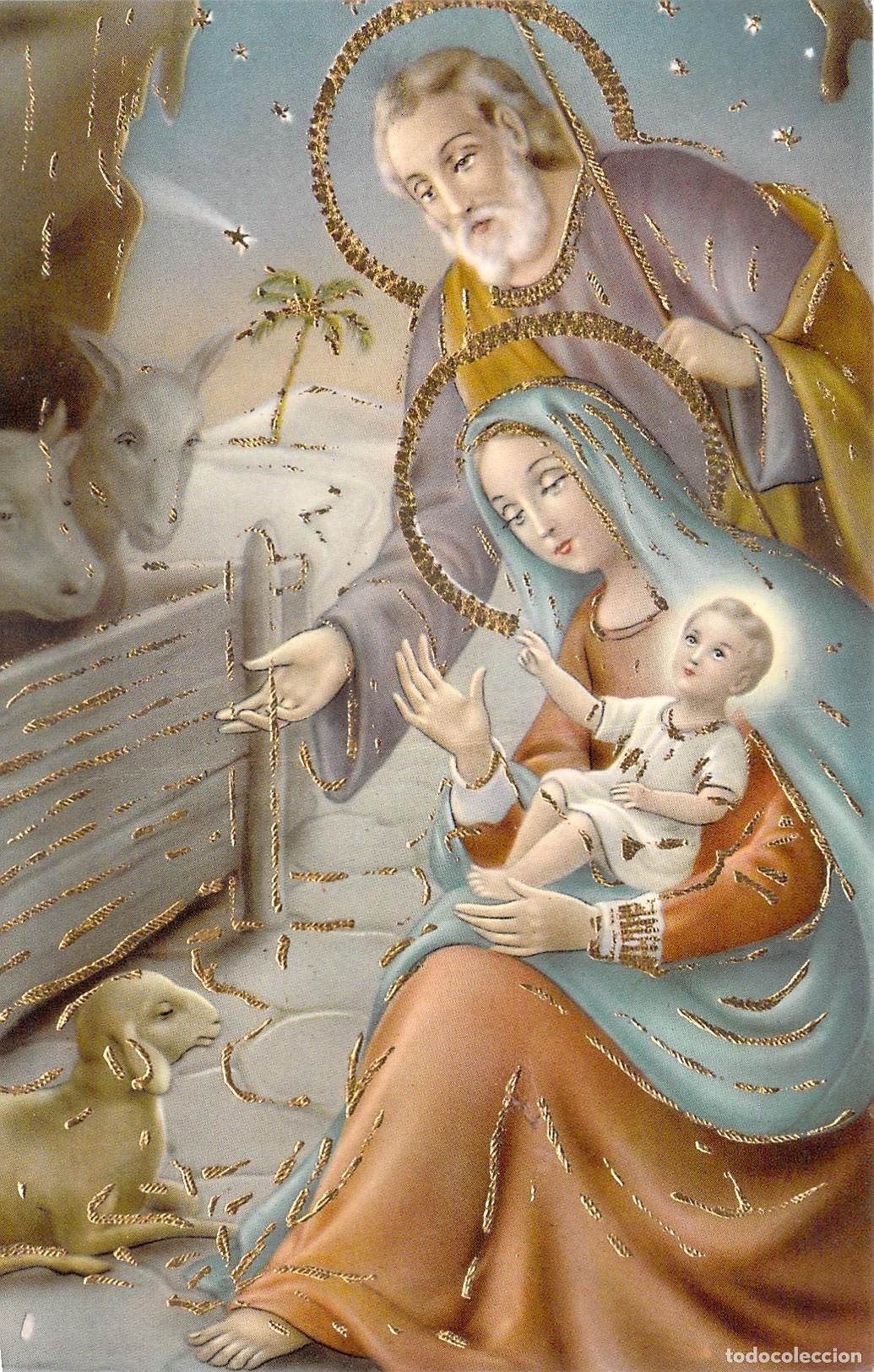 Postales: Postal de Navidad de la Sagrada Familia con Detalles Dorados