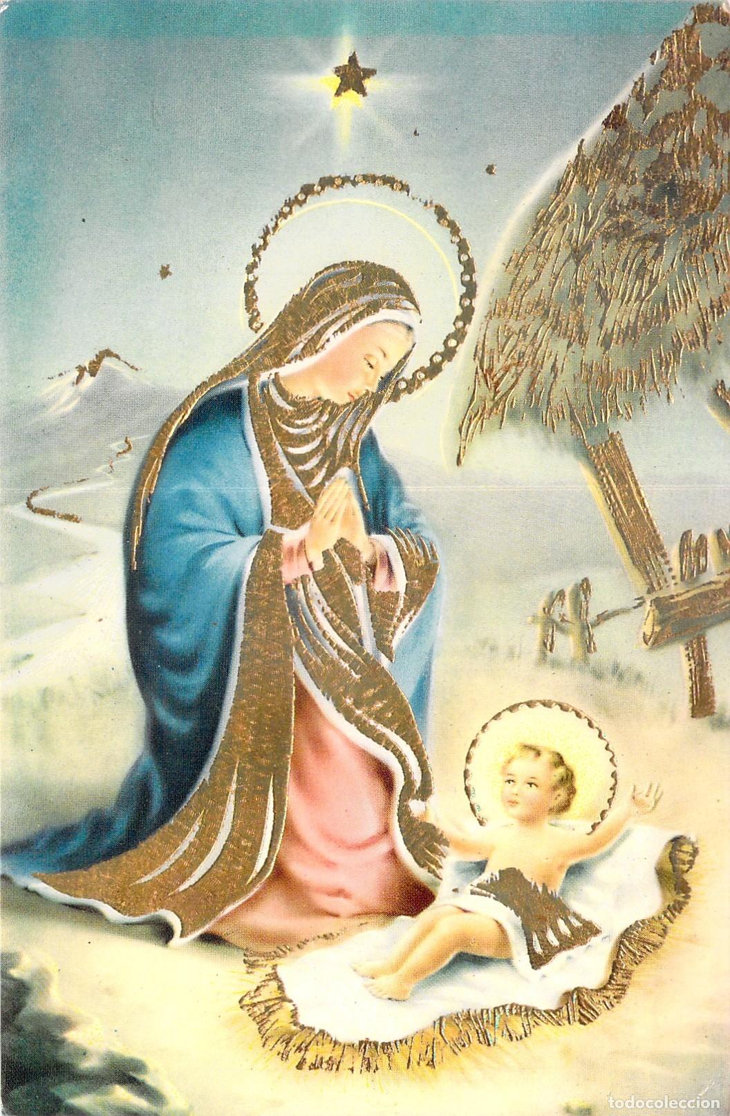 Cartoline: Postal Navide&ntilde;a de la Virgen Mar&iacute;a y el Ni&ntilde;o Jes&uacute;s, Impresa en Italia