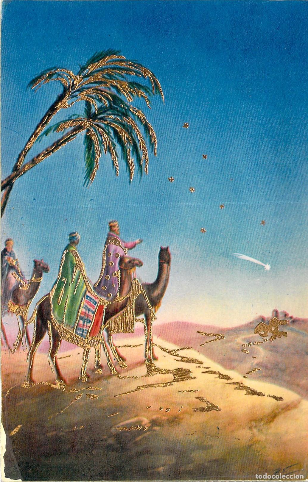 Postales: Postal de Navidad con los Tres Reyes Magos y la Estrella de Bel&eacute;n