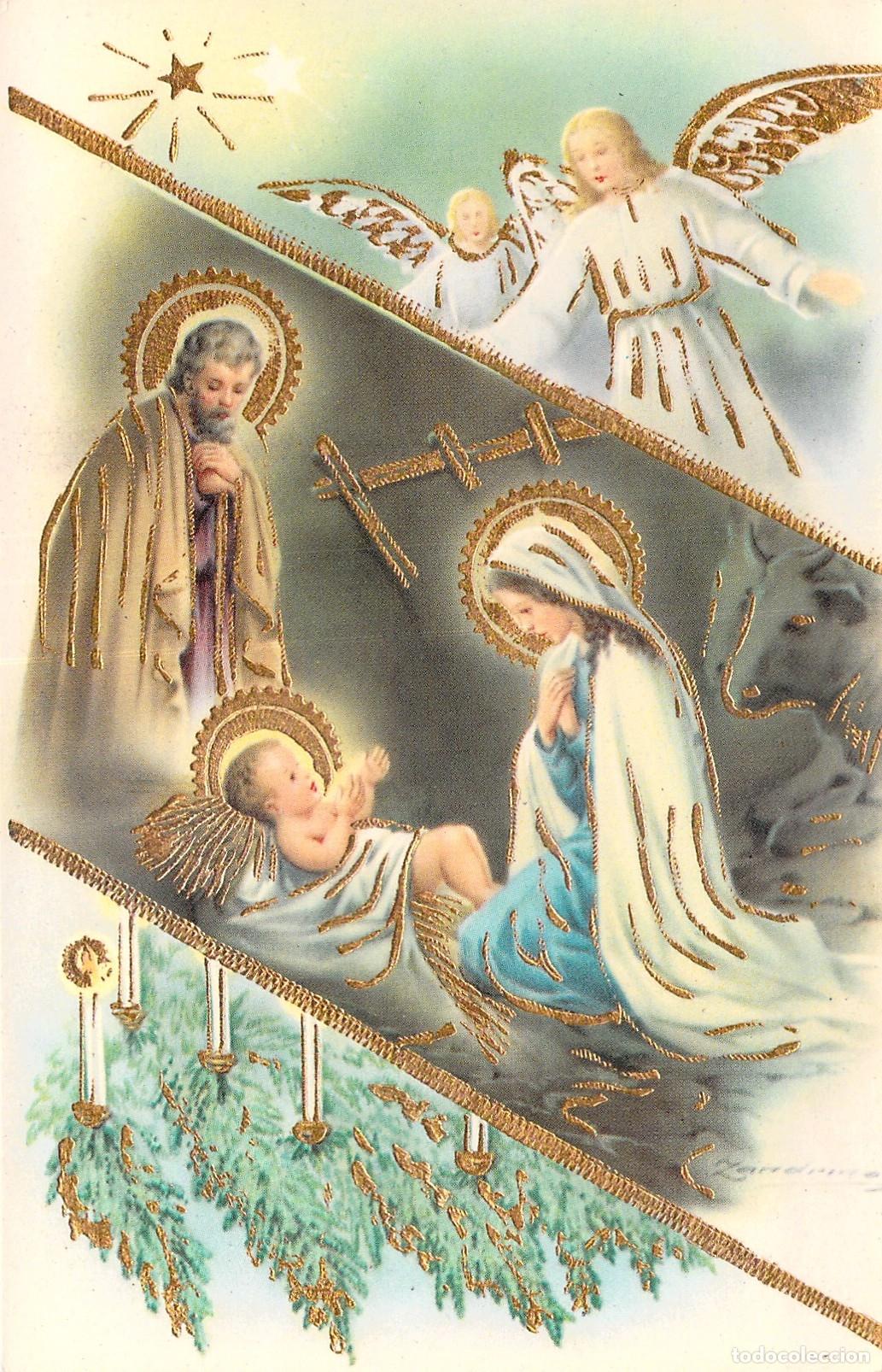 Postales: Postal Navide&ntilde;a del Nacimiento de Jes&uacute;s con Detalles Dorados
