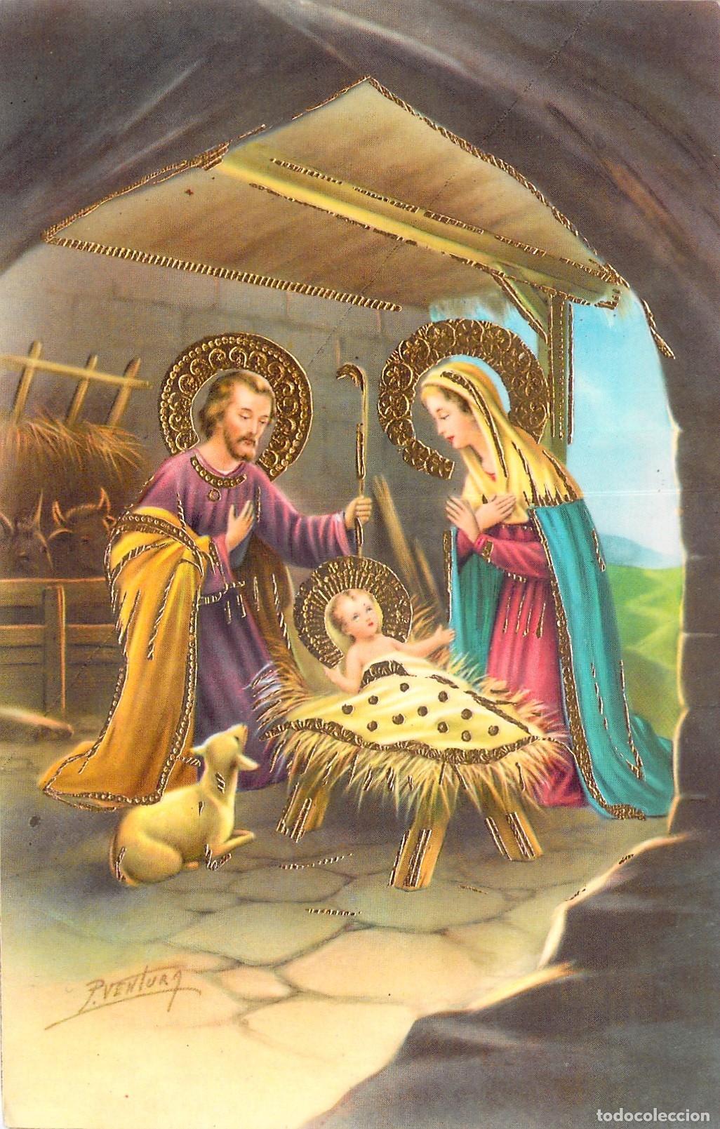 Postales: Postal de Navidad Nacimiento Sagrada Familia Ilustraci&oacute;n P. Ventura