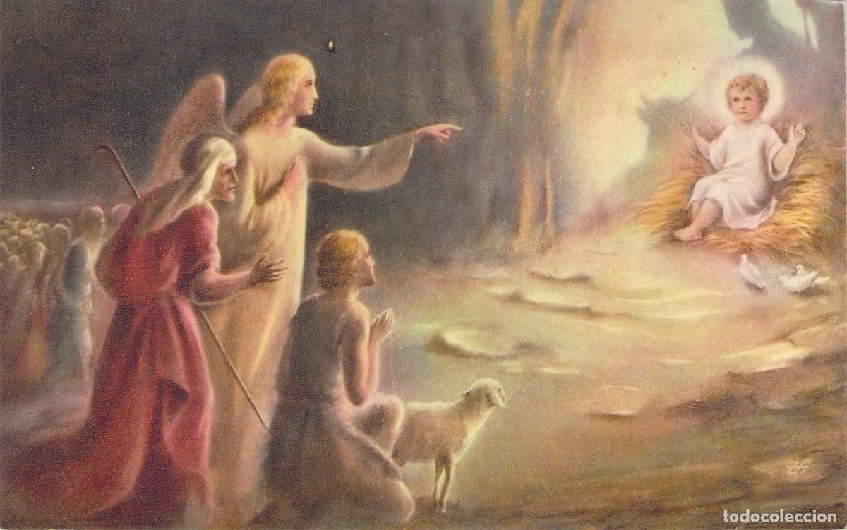 Postales: Postal de Navidad con Escena del Nacimiento de Jes&uacute;s y &Aacute;ngel