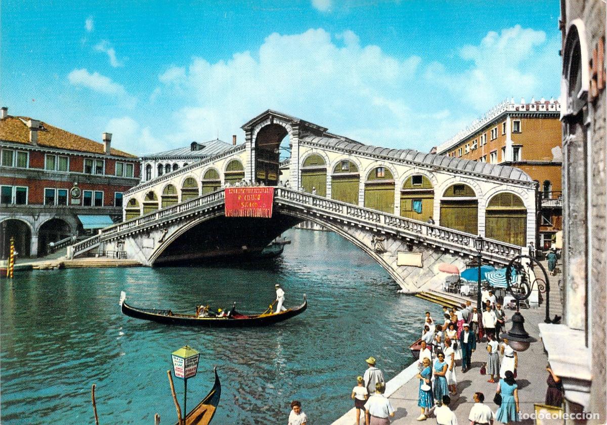 Postales: Postal de Venecia con el Puente de Rialto y G&oacute;ndolas