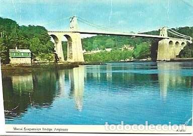 Postales: nglaterra y Anglesay, Puente colgante de Menai, Bangor a Amadora Portugal 1990 (45)