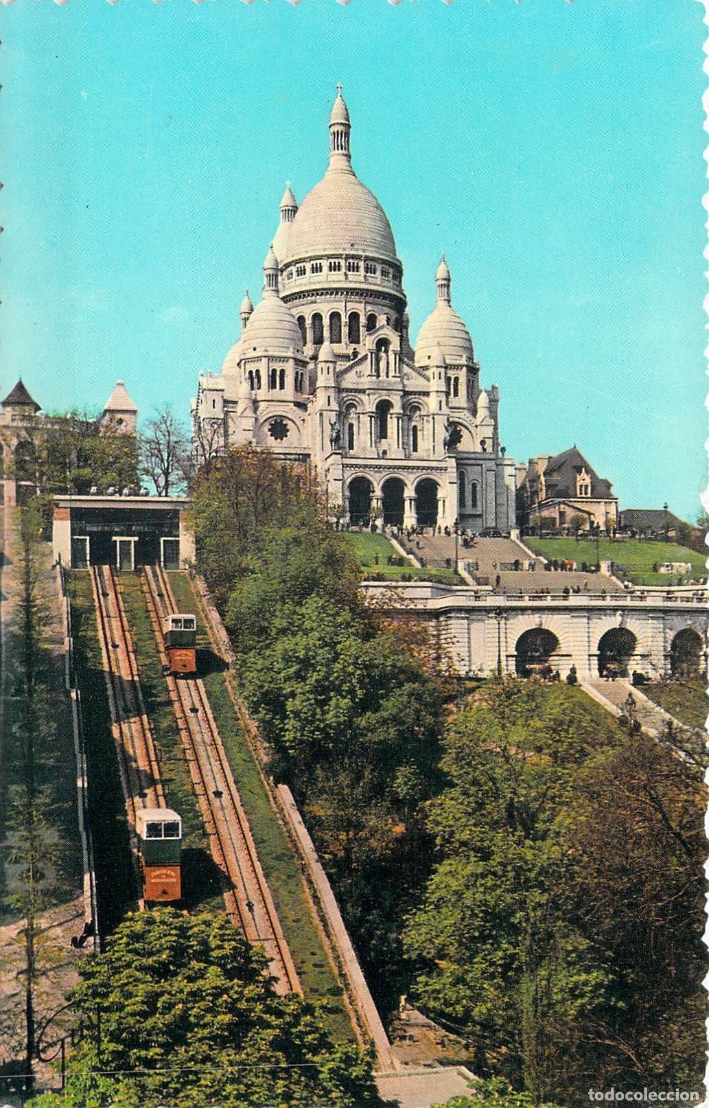 Postales: Postal Bas&iacute;lica del Sacr&eacute;-C&oelig;ur y Funicular, Montmartre, Par&iacute;s