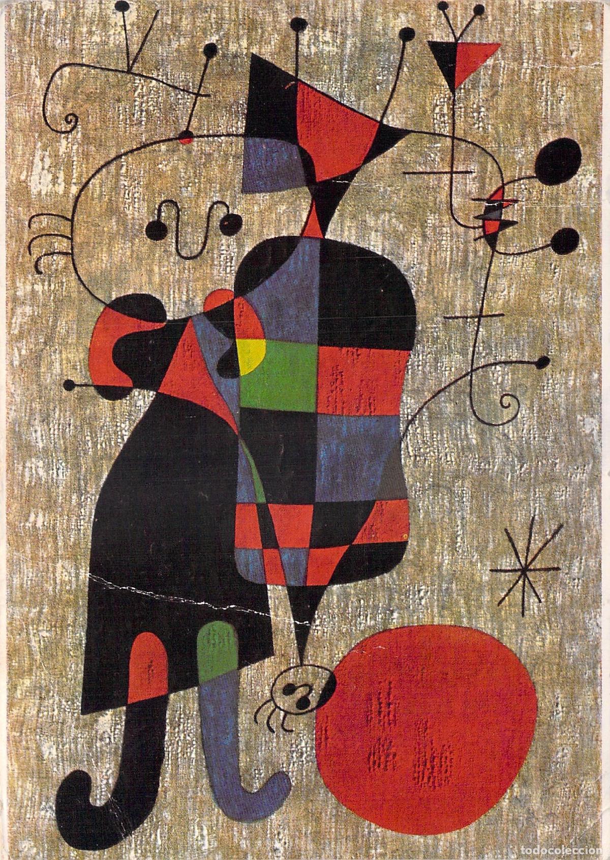 Postales: Postal Art&iacute;stica Joan Mir&oacute; Personajes y Perro ante el Sol