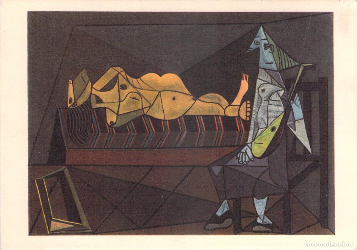 Postales: Postal de Arte Pablo Picasso Desnudo Acostado y Mujer con Mandolina