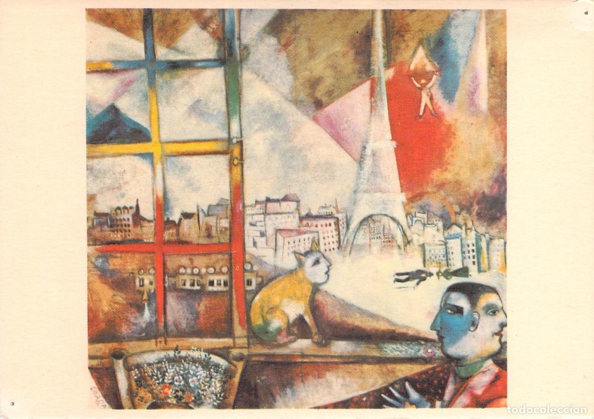 Postales: Postal Art&iacute;stica Marc Chagall Par&iacute;s desde la Ventana