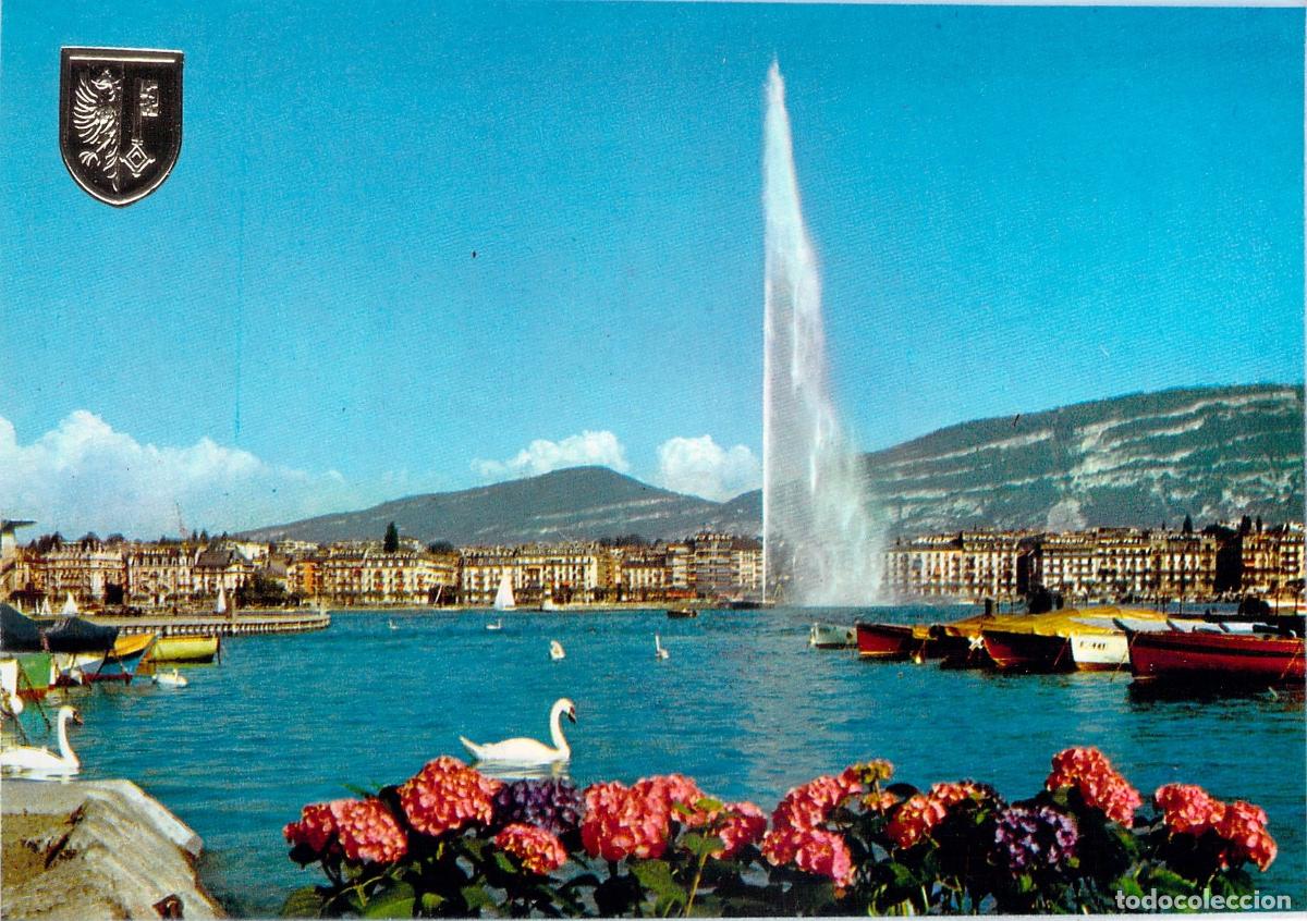 Postais: Postal de Ginebra - Vista del Famoso Jet d'Eau y Lago Lem&aacute;n