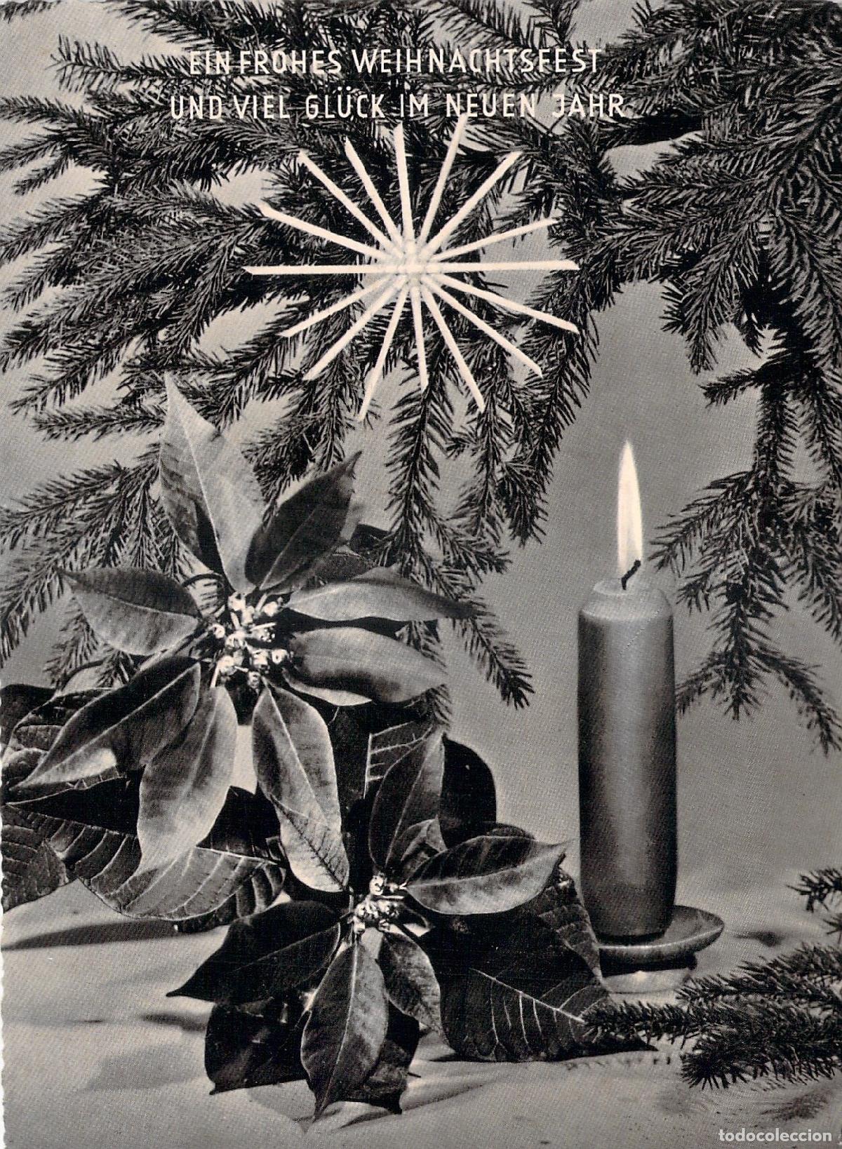 Postales: Postal de Navidad Alemana con Vela Encendida y Flor de Pascua