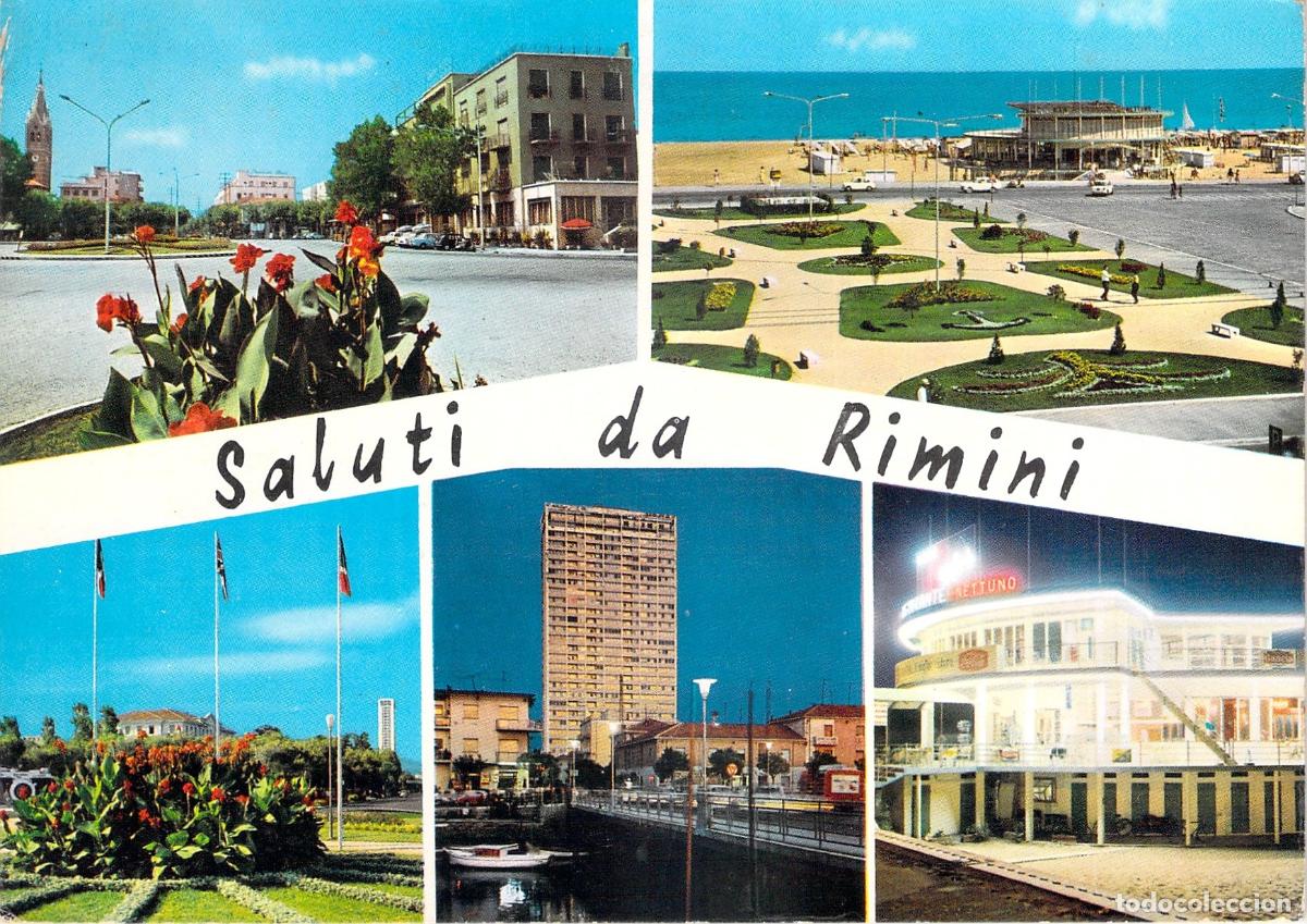 Postales: Postal de Rimini Italia con Vistas de la Playa y el Rascacielos