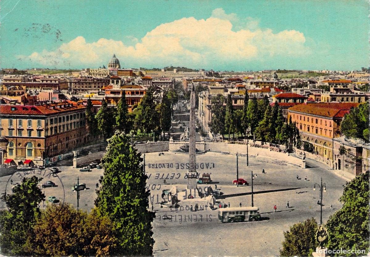 Postales: Postal de la Plaza del Pueblo Vista desde el Pincio, Roma