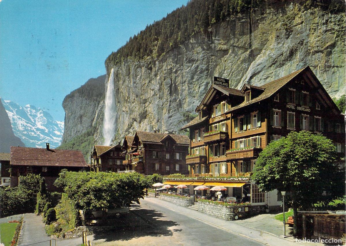 Postais: Postal de Lauterbrunnen con Hotel Oberland y Cascada Staubbach