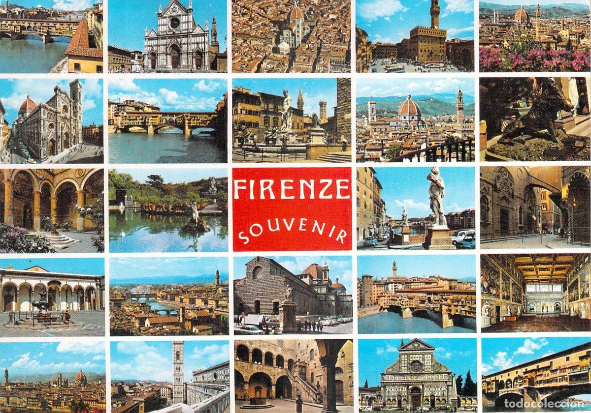 Postales: Postal de Recuerdo de Florencia con Vistas M&uacute;ltiples de Monumentos