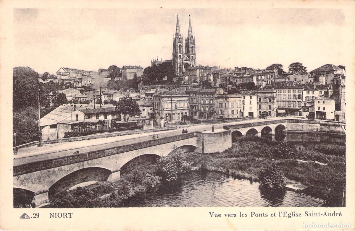 Postais: Postal de Niort, Francia: Vista de los Puentes y la Iglesia Saint-Andr&eacute;