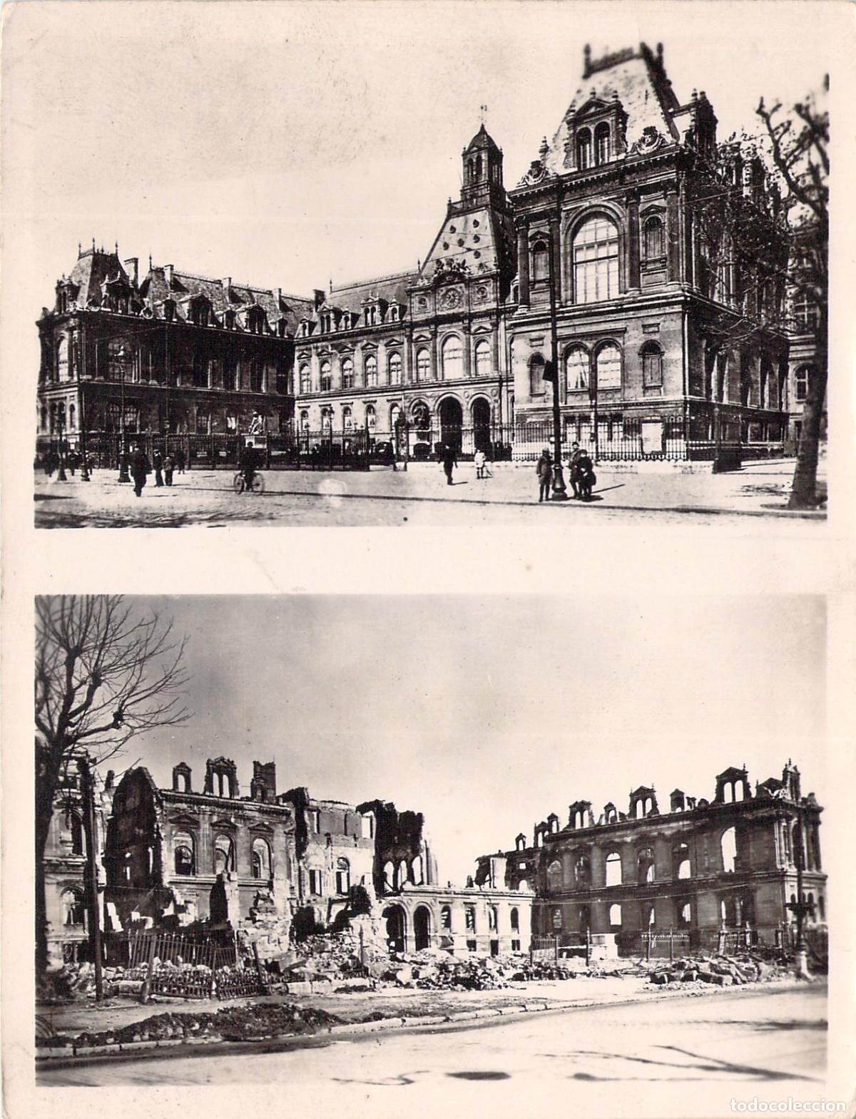 Postais: Postal de Le Havre Francia H&ocirc;tel de Ville Antes y Despu&eacute;s de la Guerra