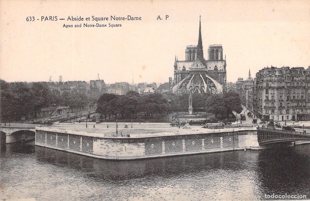 Postcards: Postal de Par&iacute;s con Vista del &Aacute;bside y Plaza de Notre-Dame
