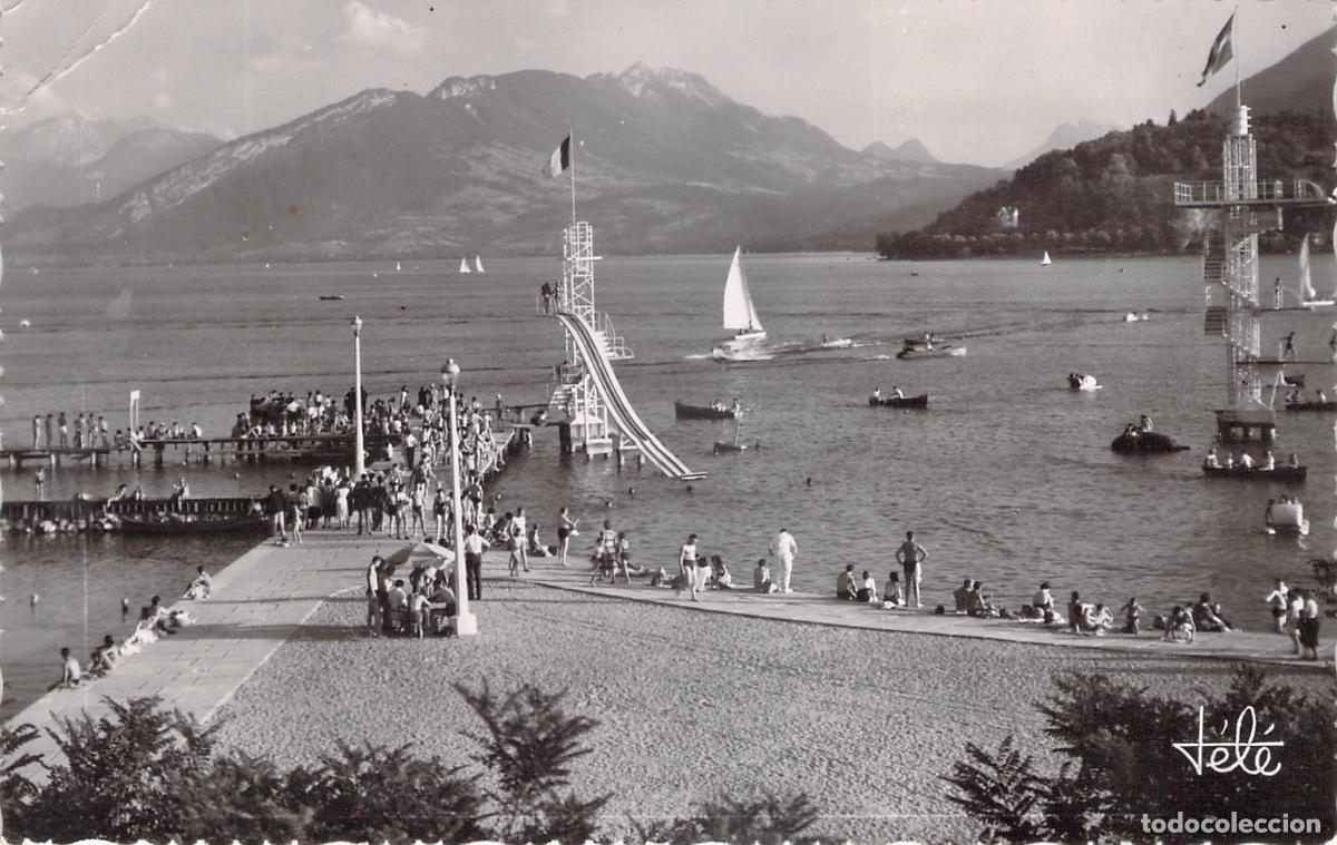Postales: Postal de Annecy, Un Coin de la Plage, Lago y Alpes, Francia