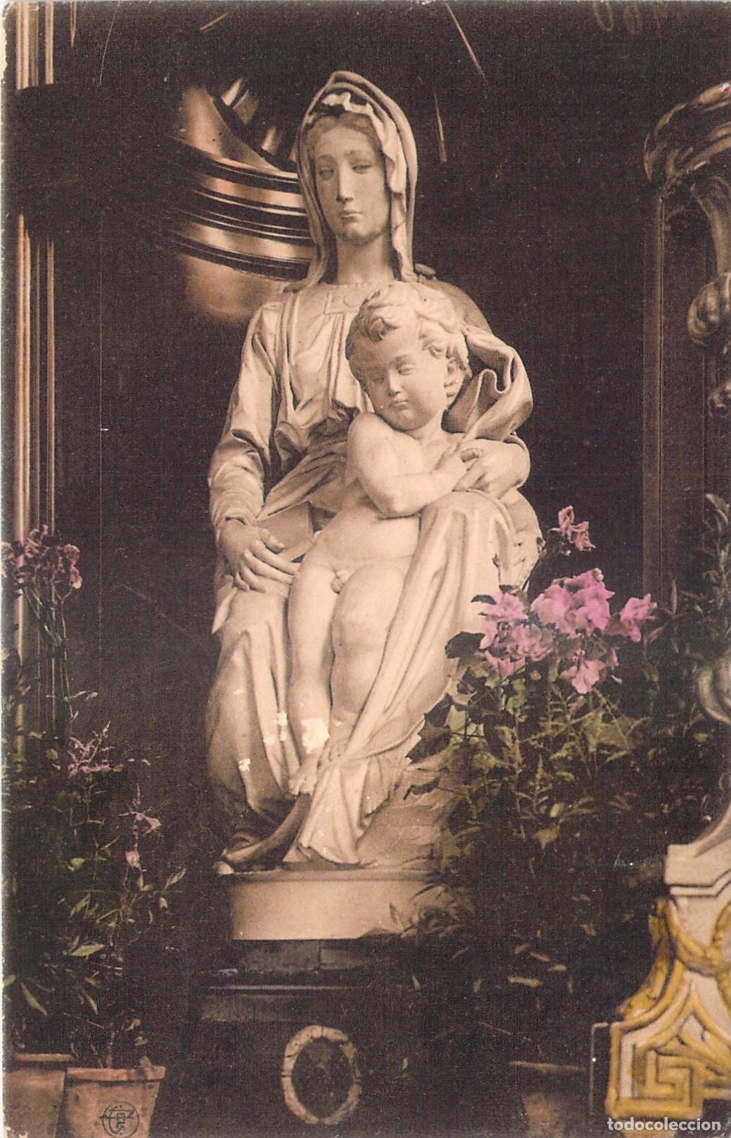 Postales: Postal de la Virgen y el Ni&ntilde;o de Miguel &Aacute;ngel en Brujas