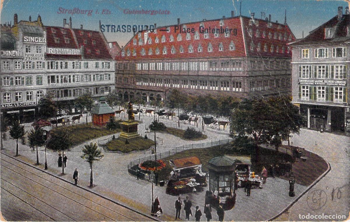 Postales: Postal de la Plaza Gutenberg y Estatua en Estrasburgo, Alsacia