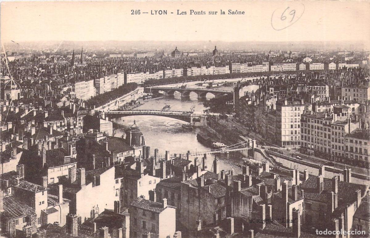 Postales: Postal de Lyon - Vista A&eacute;rea de los Puentes sobre el R&iacute;o Saona