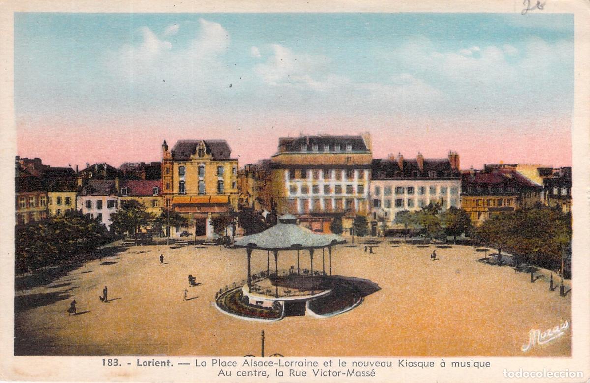 Postales: Postal de Lorient, Plaza de Alsacia-Lorena y Quiosco de M&uacute;sica, Francia