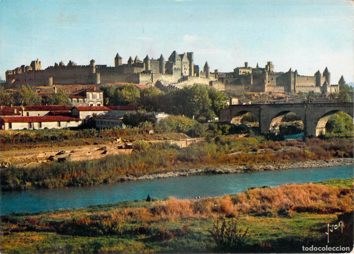 Cartes Postales: Postal de Carcassonne con el R&iacute;o Aude y Vista de la Ciudadela