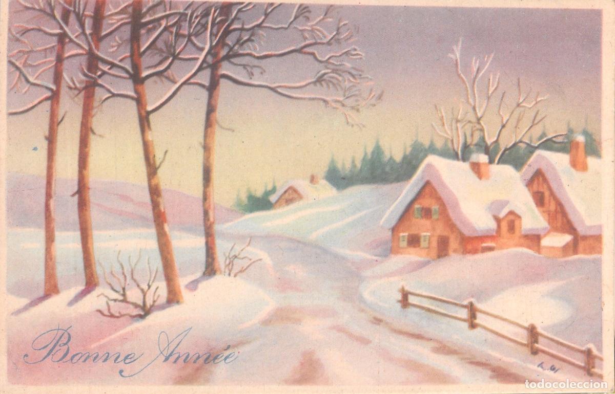 Cartoline: Postal de A&ntilde;o Nuevo con Paisaje Invernal Bonne Ann&eacute;e