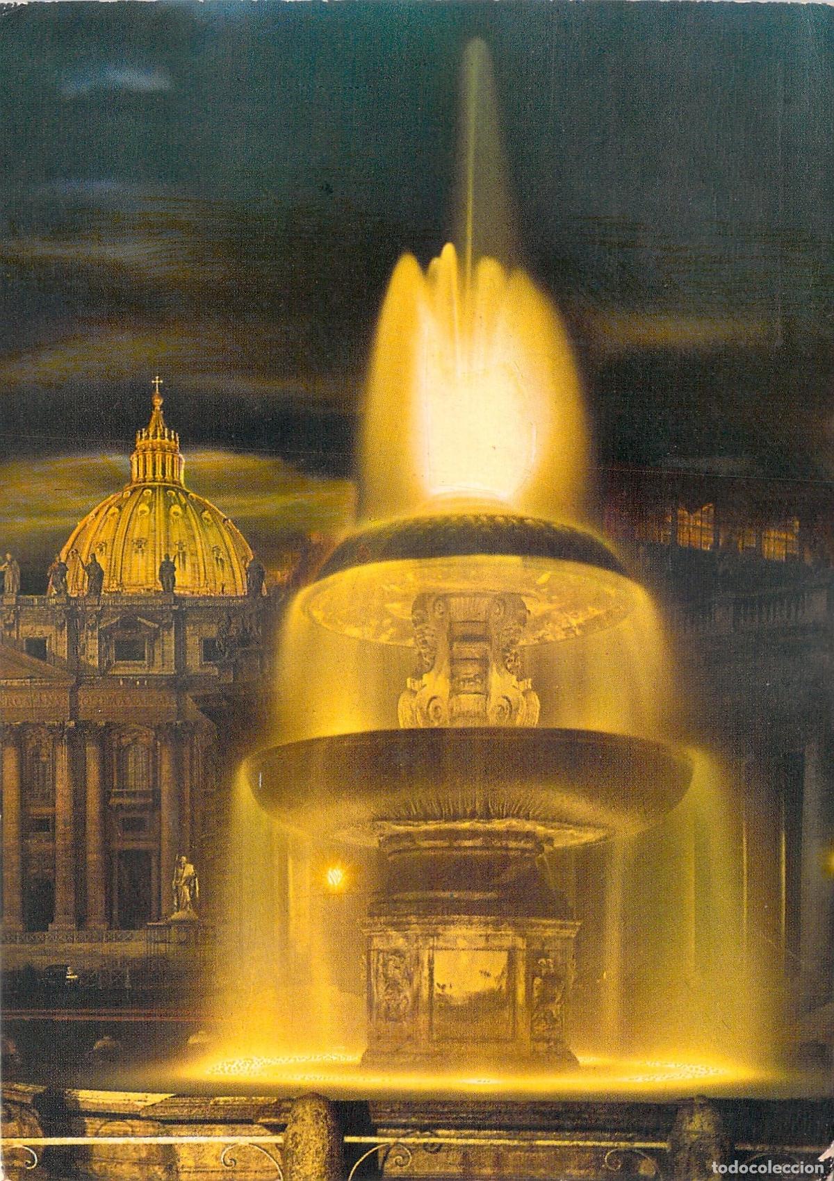 Postcards: Postal de Roma, Plaza de San Pedro con Fuente Iluminada de Noche