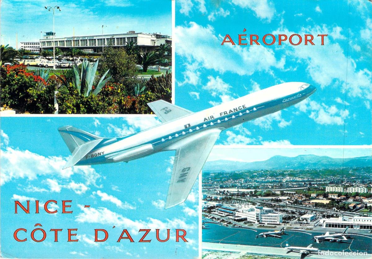 Postales: Postal Aeropuerto de Niza C&ocirc;te d'Azur Avi&oacute;n Caravelle Air France
