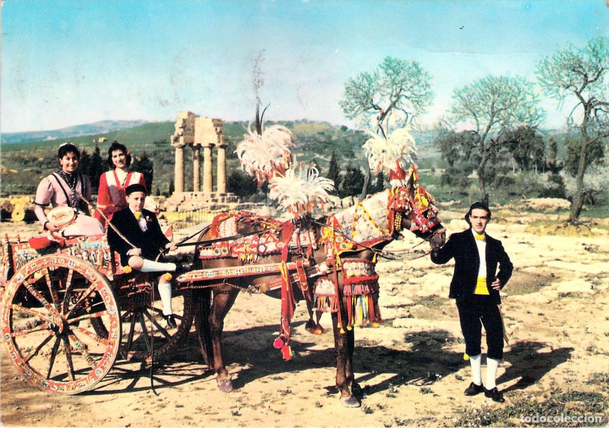 Cartoline: Postal Carro Siciliano Tradicional y Templo de Agrigento
