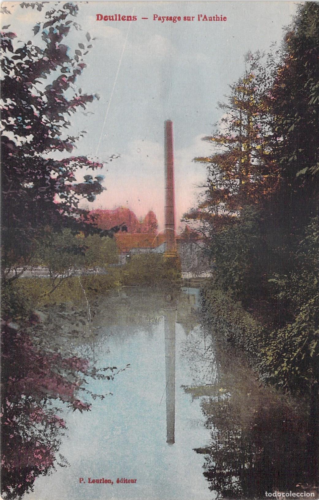 Postales: Postal de Doullens - Paisaje sobre el R&iacute;o Authie y Chimenea Industrial