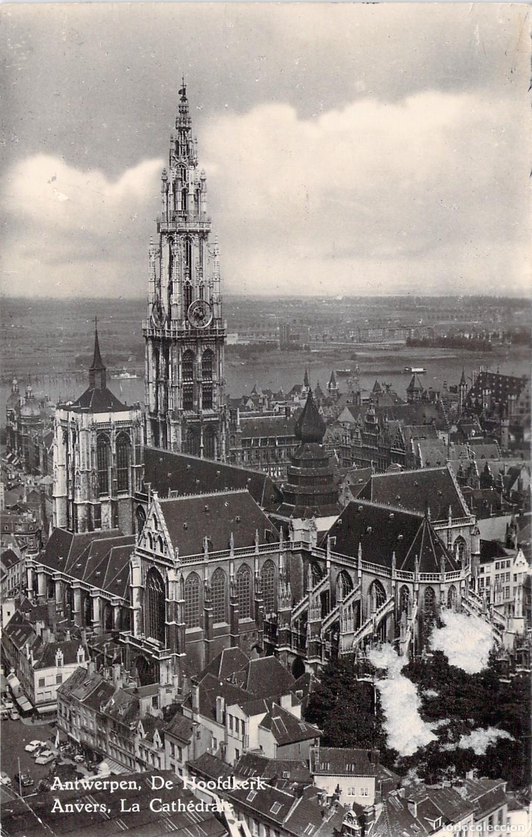 Postales: Postal de la Catedral de Amberes Vista A&eacute;rea B&eacute;lgica