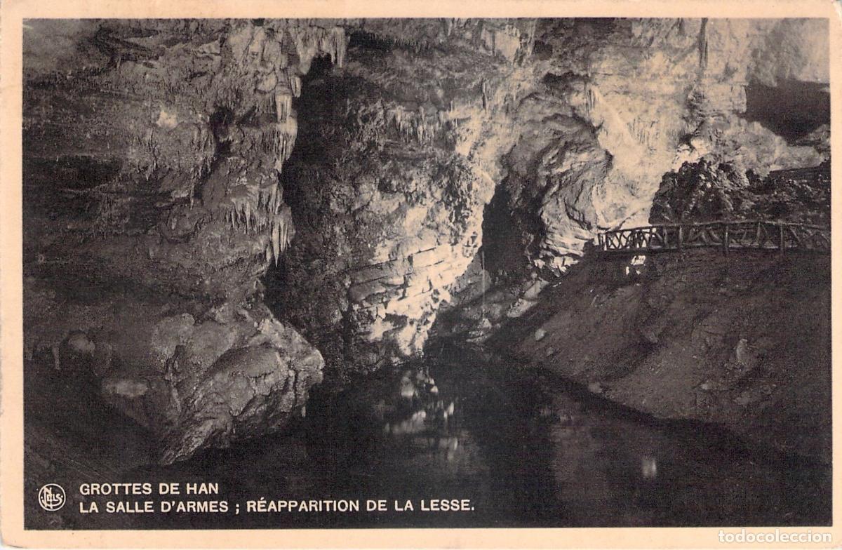 Postales: Postal de las Grutas de Han, B&eacute;lgica - La Salle d'Armes y el R&iacute;o Lesse