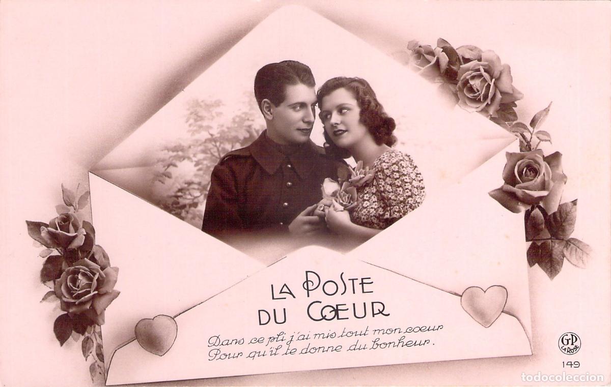 Postkarten: Postal Rom&aacute;ntica Francesa de Pareja y Rosas La Poste du Coeur