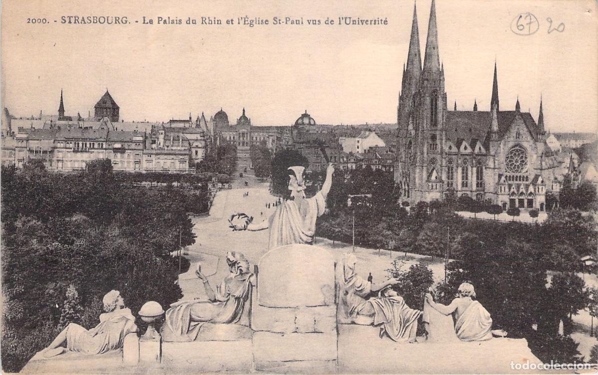 Cartoline: Postal de Estrasburgo con el Palacio del Rin y la Iglesia de San Pablo